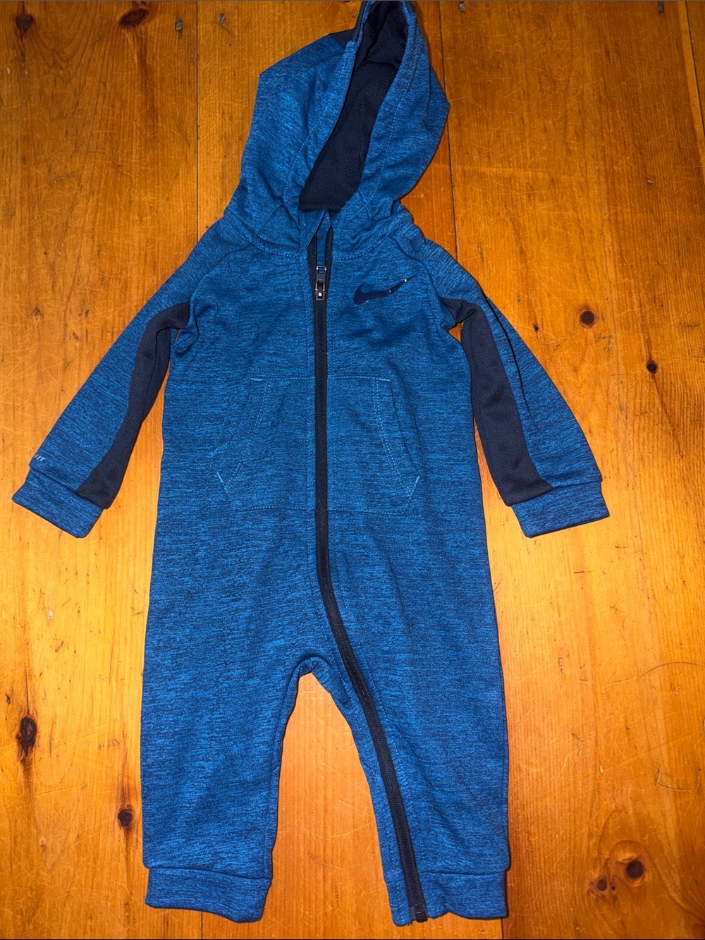 Nike Blue Hooded One-Piece Romper Dri-Fit Baby Kids Full Front Zip 9-12 months